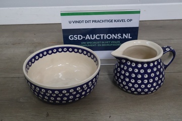 Afbeelding van Boleslawiec pools aardewerk kom en schenkkan