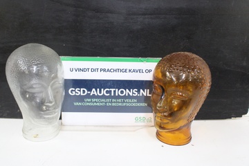 Afbeelding van Set van 2 Vintage Glazen Hoofden