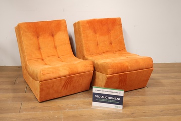 Afbeelding van Set van 2 Oranje Ribstof Loungestoelen