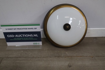 Afbeelding van Vintage Koperkleurige Plafondlamp met Opaline Kap