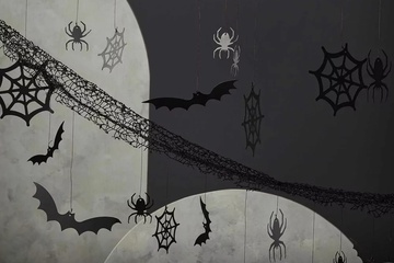 Afbeelding van 3x Halloween -griezelig spinnen web en vleermuizen 4m