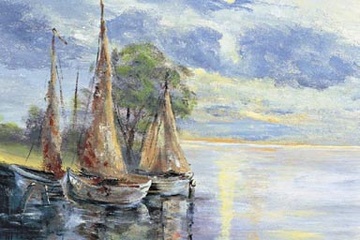 Afbeelding van Katharina Schoettler - Dabcing boats - 70x70 cm