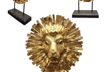 Afbeelding van Leeuwen hoofd goudkleurig ornament 28x38cm (nieuwe)