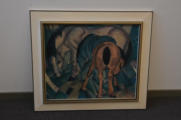 Afbeelding van Artprint naar een schilderij van een paard met 2 veulens.