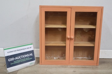 Afbeelding van Brocante Houten Wandvitrinekastje