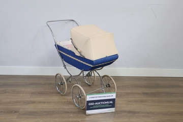 Afbeelding van Vintage Blauw/Witte Poppenwagen