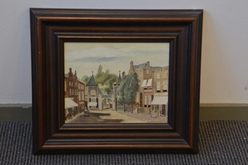 Afbeelding van Fraai naïef schilderij van K. Abrahams: Leiden?