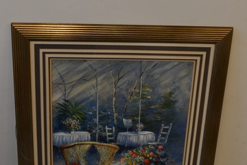 Afbeelding van Schilderij met gemengde techniek: Tuinkamer/terras.