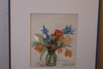 Afbeelding van Ingelijste aquarel van N vd Meyden: Bloemen'''