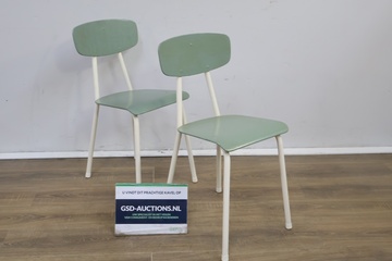 Afbeelding van Set van 2 Wit/Groene Vintage Stoelen - Jaren '60