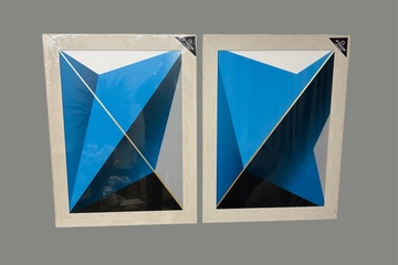 Afbeelding van Blauwe geometrische schilderij modern in lijst