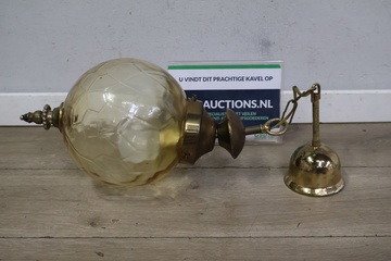 Afbeelding van Jaren'60 Cognacglazen Hanglamp met Messing Details