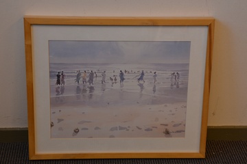 Afbeelding van Ingelijst4 aquarel van Mary Willis: Mensen op het strand