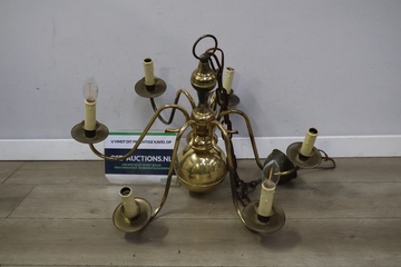Afbeelding van Vintage 6 armige messing kroonluchter