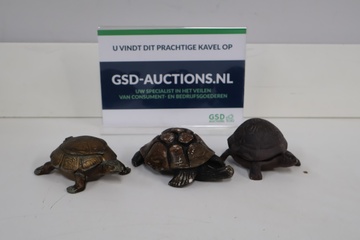 Afbeelding van 3 Decoratieve Schildpadden - Gietijzer, Steen, Messing