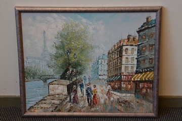 Afbeelding van Vintage olieverfschilderij van C. Burnett: Parijs, Seine