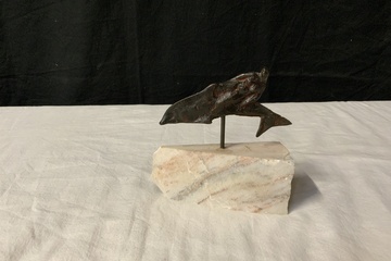 Afbeelding van Vintage Bronzen Dolfijn op Marmeren Voetstuk