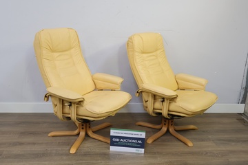 Afbeelding van Set van 2 Geel Lederen Relax Fauteuils
