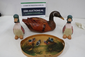 Afbeelding van Set van 3 Houten Eenden & 1 Eendenschaaltje