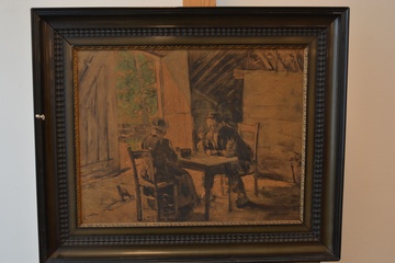 Afbeelding van Ingebrand schilderij van Hein Kever: Boerenechtpaar aan tafe