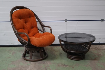 Afbeelding van Vintage Rotan Fauteuil met Bijzettafel - Jaren '60