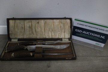 Afbeelding van Vintage 3-Delig Hertengewei Vleesbestekset