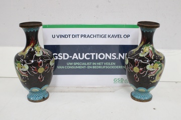 Afbeelding van Set van 2 Antiek Chinese Cloisonné Vazen