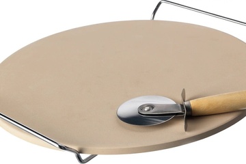 Afbeelding van Pizzabak steen 33cm met pizza snijder