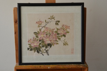 Afbeelding van Ingelijste Japanse zeefdruk met bloemen