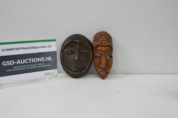 Afbeelding van Set van 2 Vintage Afrikaanse Houten Maskers