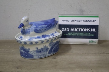 Afbeelding van Sierlijke blauw-witte eend deksel-schaal