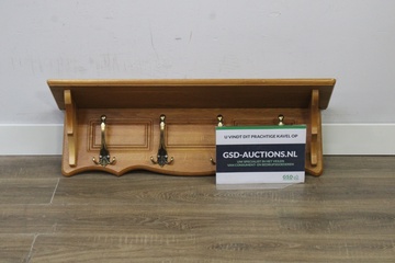 Afbeelding van Houten Wandkapstok met 4 Dubbele Messing Haken