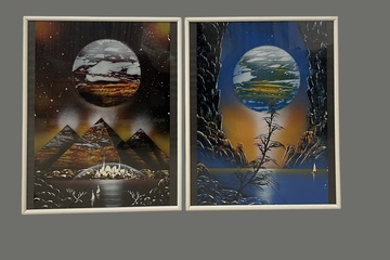 Afbeelding van 2 Schilderij nacht uitzicht en piramiden