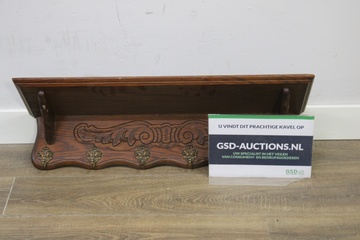 Afbeelding van Antiek Houten Wandkapstok met 6 Messing Haken'