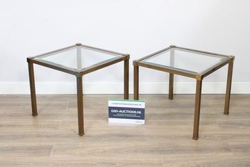 Afbeelding van Set van 2 Vintage Metalen Salontafels met Glazen Blad''