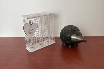 Afbeelding van Decoratieve items 3 glazen in hout en metalen egel