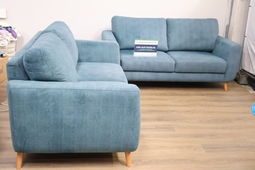 Afbeelding van Set van 2 Blauw Gestoffeerde 2-Zitsbanken