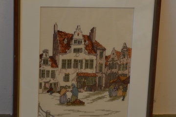 Afbeelding van Naaldkunst. Geborduurd werk in de stijl van Anton Pieck.