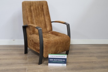 Afbeelding van Bruine/Cognac-kleurige  fauteuil met metalen armleuningen