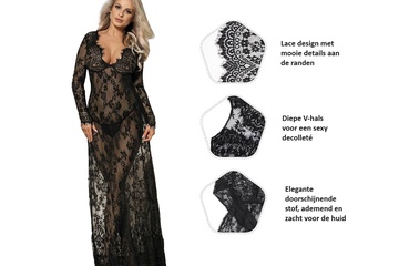 Afbeelding van Kanten jurk met string - zwart - XL