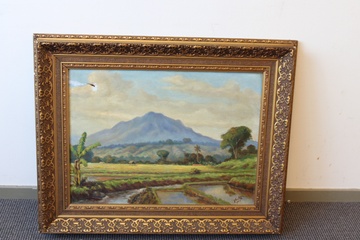 Afbeelding van Olieverfschilderij van J. v Aken: Indisch landschap