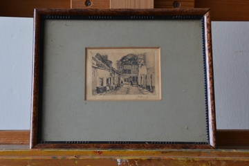 Afbeelding van Ingelijste ets van H. Heuff: Straatje. Gesigneerd.
