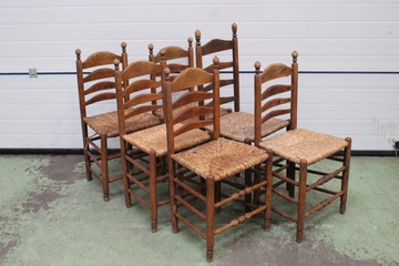 Afbeelding van Set van 6 Antiek Houten Boerenstoelen