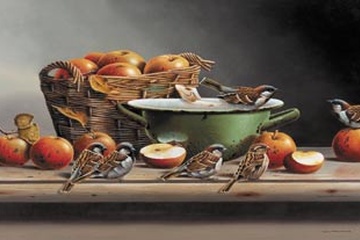 Afbeelding van Jan Weenink House sparrows II , Afm: 35x70 cm