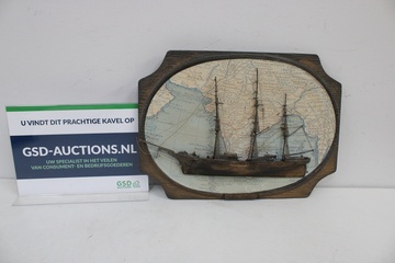 Afbeelding van Wanddecoratie met zeilschip op oude kaart'