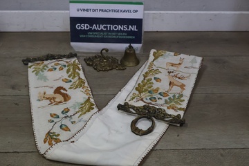 Afbeelding van Antiek messing schellekoord met bel