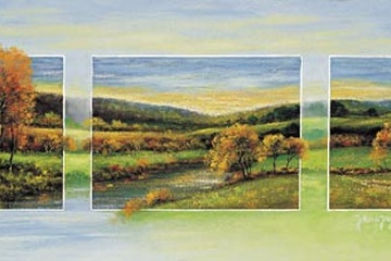 Afbeelding van Johan de Jong, Autumm triptychon, Afm: 35x70 cm