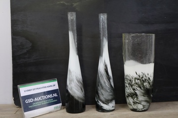 Afbeelding van Set van 3 Zwart/Wit Glazen Vazen