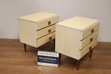 Afbeelding van Set van 2 Vintage Nachtkastjes met 3-Lades