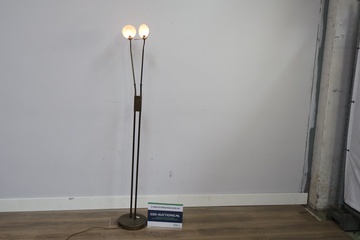 Afbeelding van Staande metalen lamp met twee glazen lampenkappen